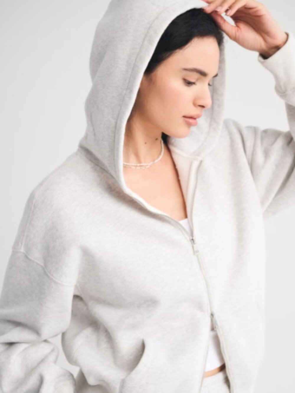 Abercrombie Light Gray Sunday Hooded Full-Zip Size Medium - Picture 3 of 8